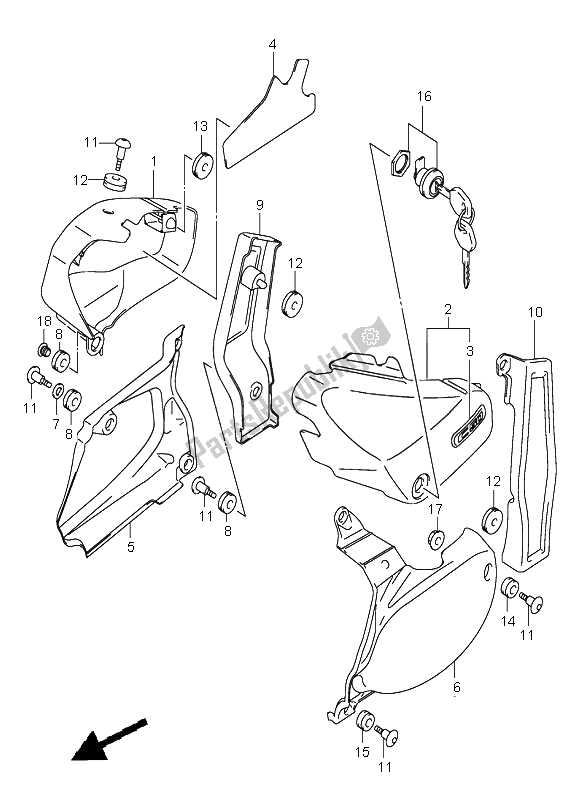 All parts for the Frame Cover of the Suzuki VL 800Z Volusia 2005