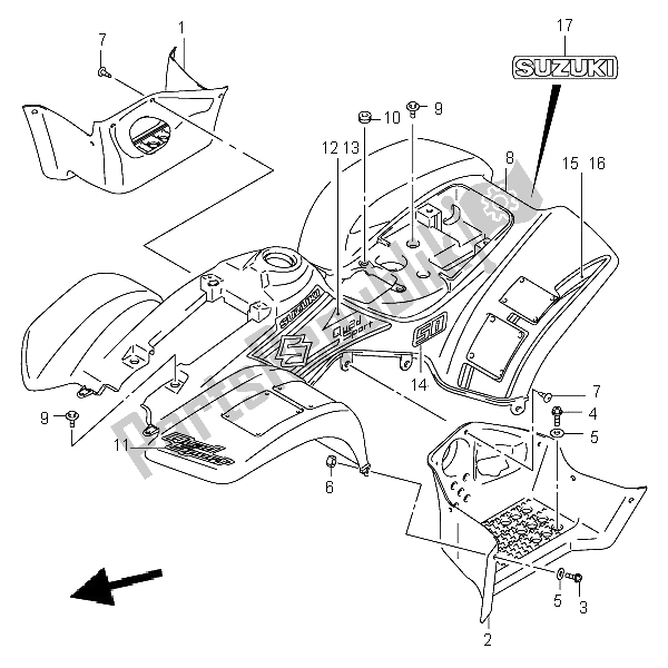 Wszystkie części do Os? Ona Ramy Suzuki LT A 50 Quadsport 2003