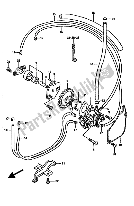 All parts for the Oil Pump of the Suzuki RGV 250 1989