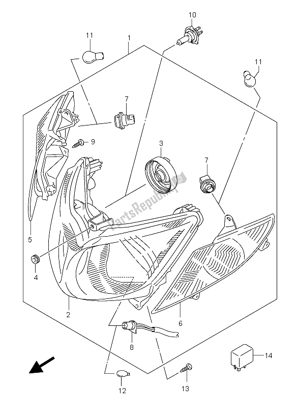 Tutte le parti per il Lampada Frontale Combinazione del Suzuki Burgman AN 400S 2006