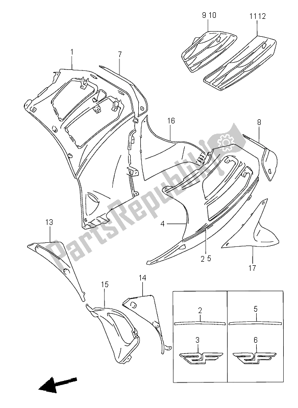 All parts for the Under Cowling Body of the Suzuki RF 600R 1995