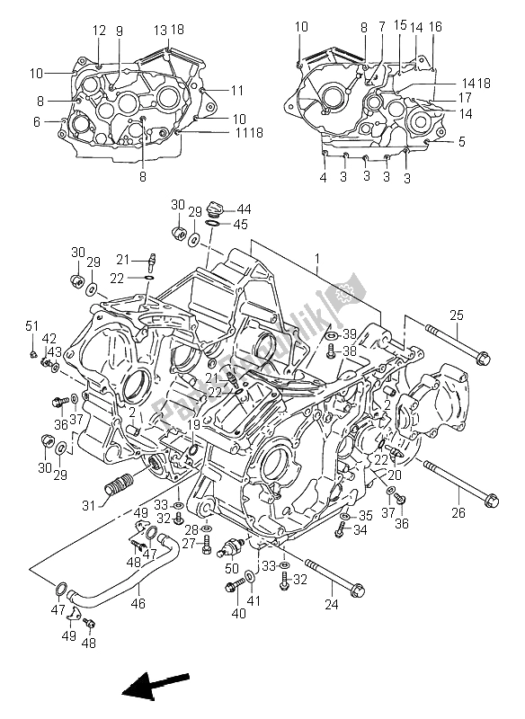 All parts for the Crankcase of the Suzuki VS 600 Intruder 1995
