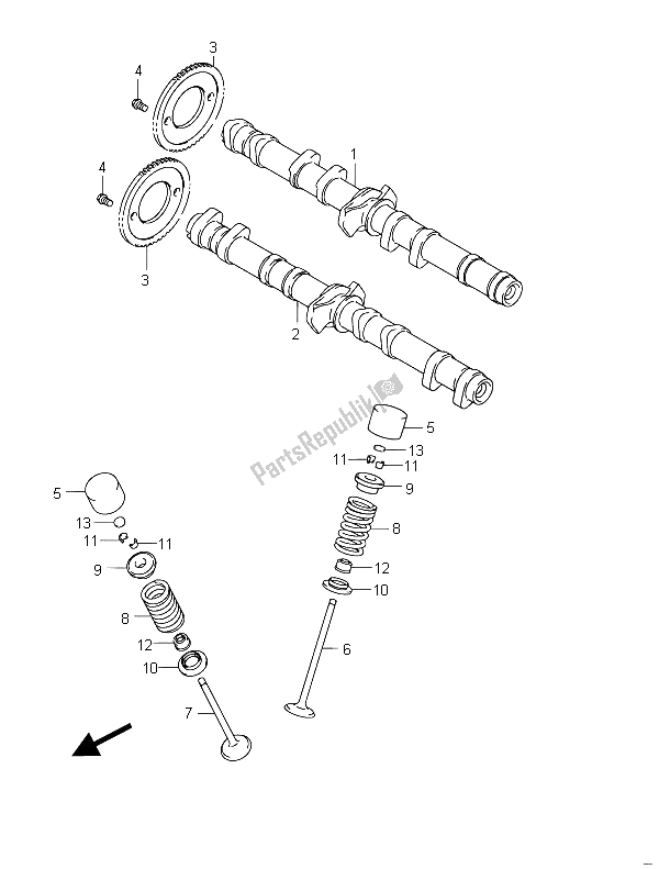 All parts for the Cam Shaft & Valve of the Suzuki GSF 650 Sasa Bandit 2011