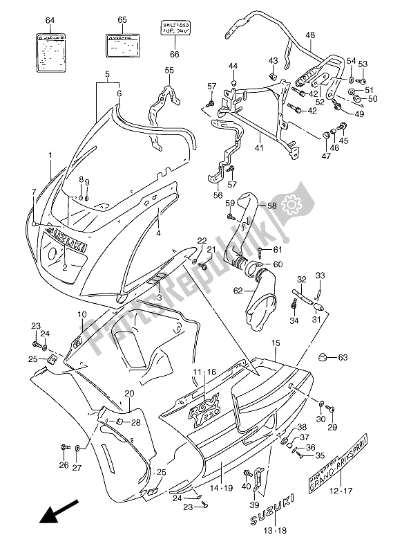 All parts for the Cowling (0jw) of the Suzuki RGV 250 1991