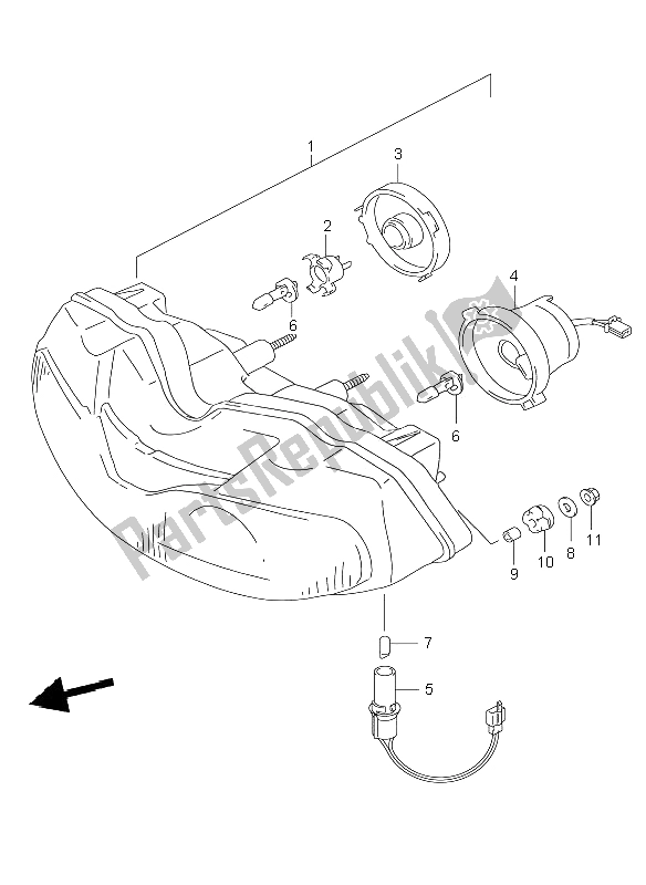 All parts for the Head Lamp (e4-e18-e22-e25-e34) of the Suzuki TL 1000R 2001