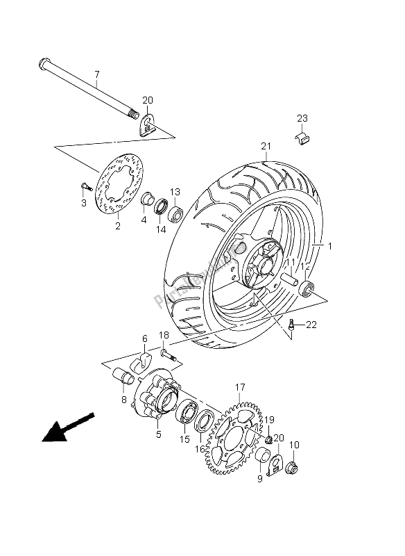 Tutte le parti per il Ruota Posteriore (gsx650fu E21) del Suzuki GSX 650 FA 2011