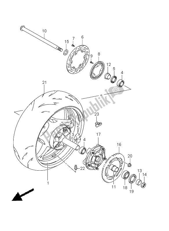 All parts for the Rear Wheel (gsx1300bka-auf) of the Suzuki GSX 1300 BKA B King 2009