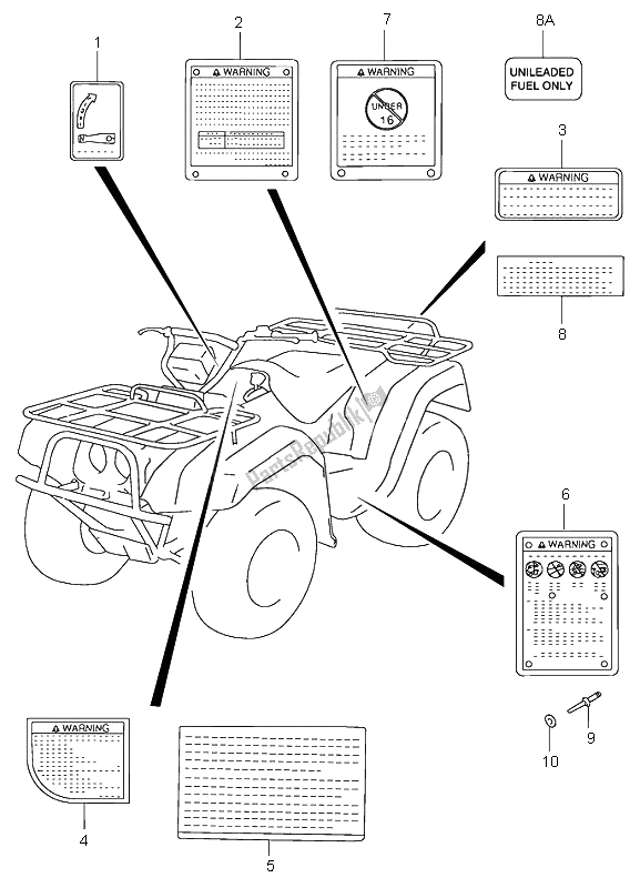 Alle onderdelen voor de Etiket van de Suzuki LT F 300F Kingquad 4X4 2000