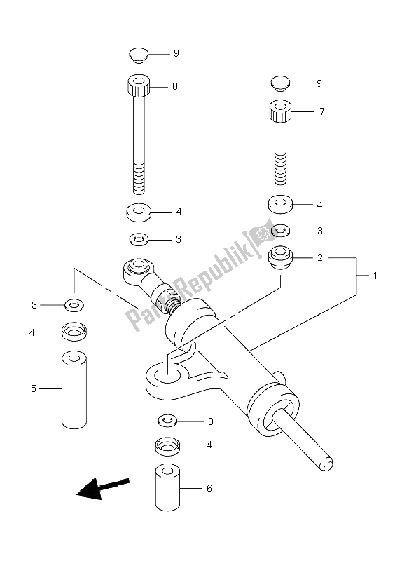 All parts for the Steering Damper of the Suzuki TL 1000R 2000