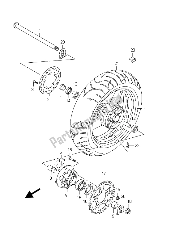 All parts for the Rear Wheel (gsx650fu E21) of the Suzuki GSX 650 FA 2012