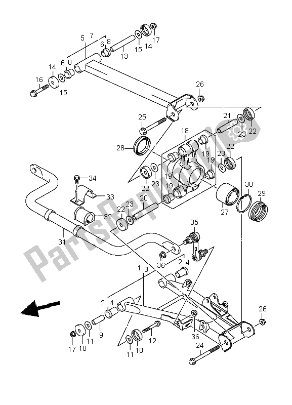 All parts for the Rear Suspension Arm of the Suzuki LT A 700X Kingquad 4X4 2006