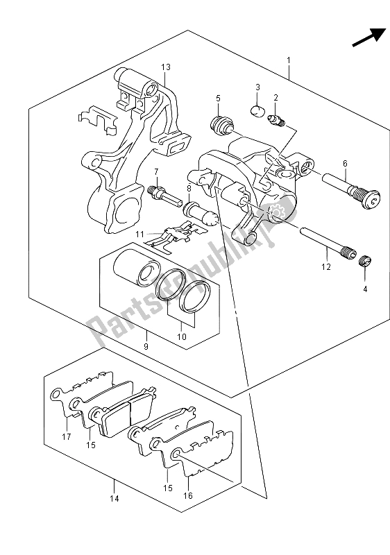 All parts for the Rear Caliper of the Suzuki GSX R 600 2015