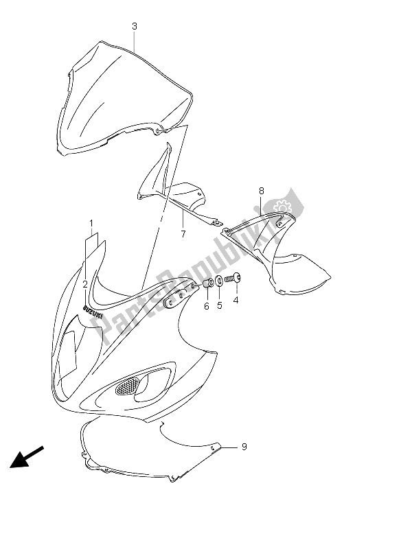 All parts for the Cowling Body of the Suzuki GSX 1300R Hayabusa 2004