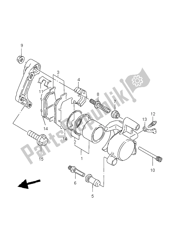 All parts for the Front Caliper of the Suzuki GZ 250 Marauder 1999