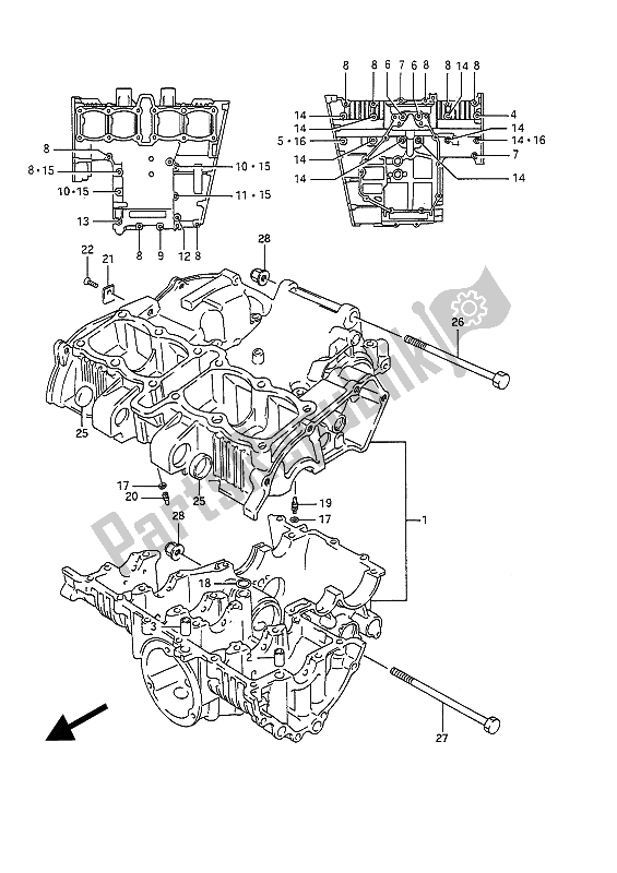 All parts for the Crankcase of the Suzuki GSF 400 Bandit 1992