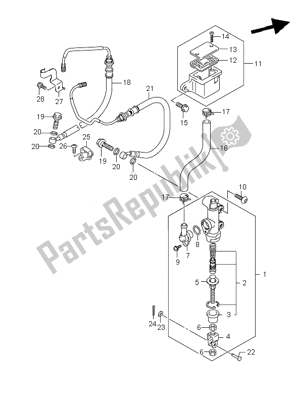 Tutte le parti per il Pompa Freno Posteriore (gsf650a-ua-sa-sua) del Suzuki GSF 650 Nsnasa Bandit 2007