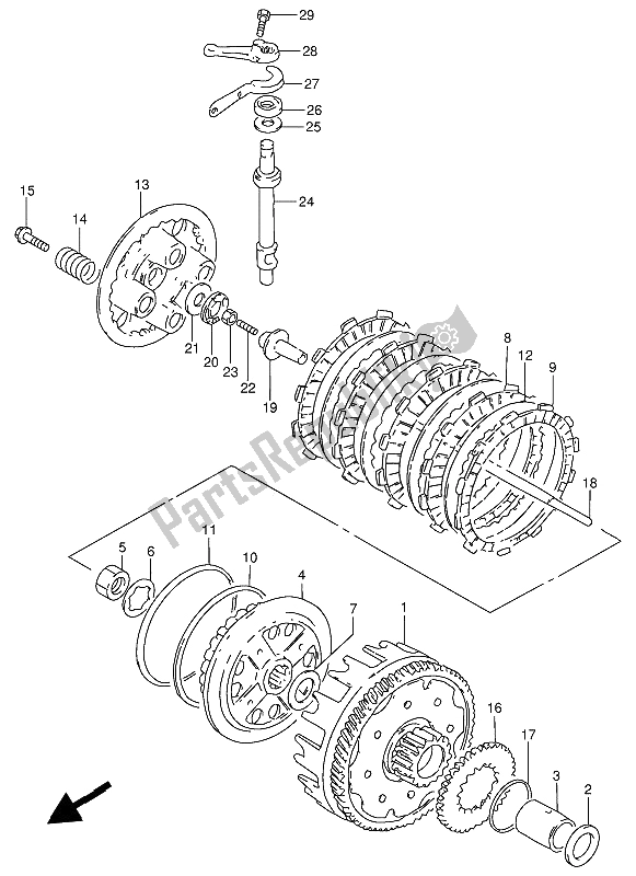 All parts for the Clutch of the Suzuki GN 250 1989