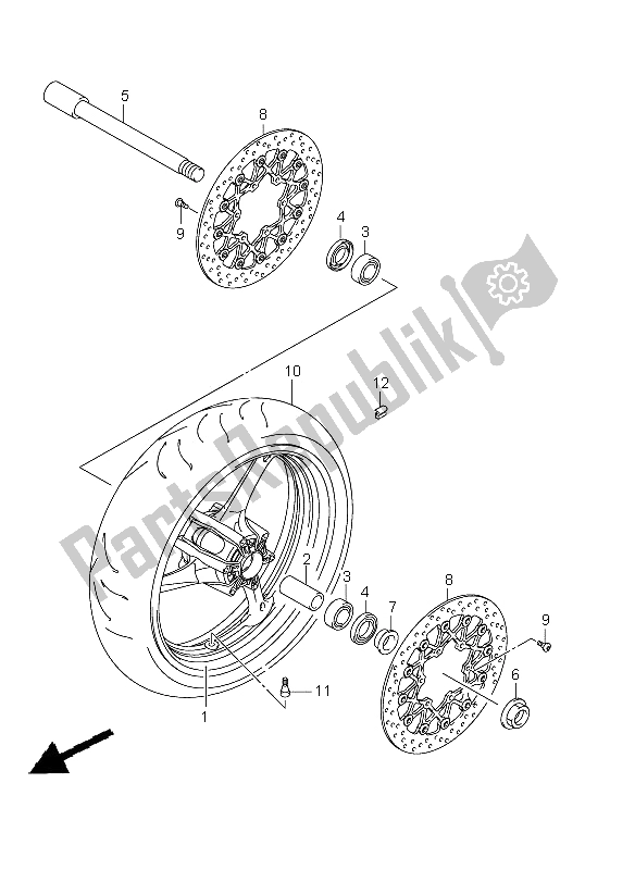 All parts for the Front Wheel of the Suzuki GSX R 750 2011