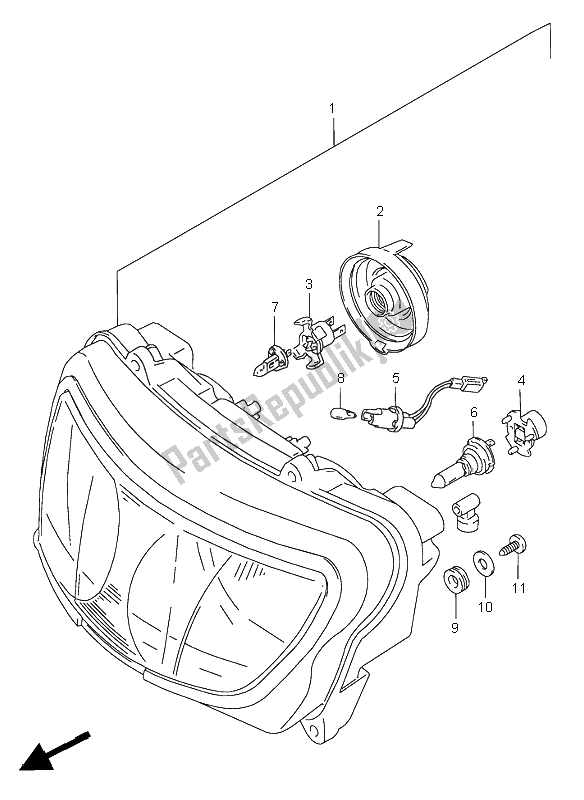 Alle onderdelen voor de Koplamp (e4-e18-e22-e25-e34-e39-p37) van de Suzuki GSX R 750 1998