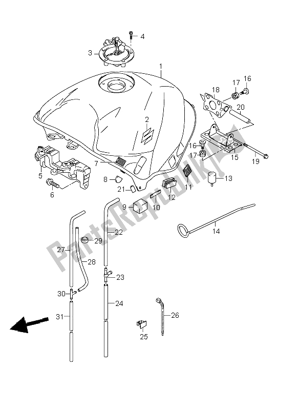 All parts for the Fuel Tank of the Suzuki GSR 600A 2008