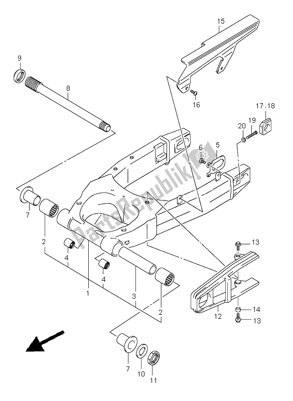 Todas las partes para Brazo Oscilante Trasero de Suzuki SV 1000 NS 2005