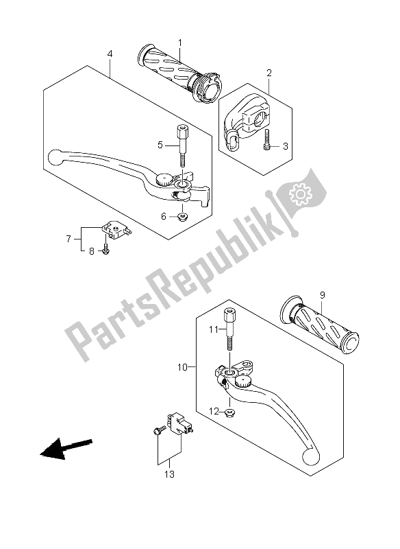 All parts for the Handle Lever of the Suzuki DL 1000 V Strom 2009