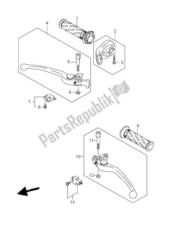 All parts for the Handle Lever of the Suzuki DL 1000 V Strom 2009