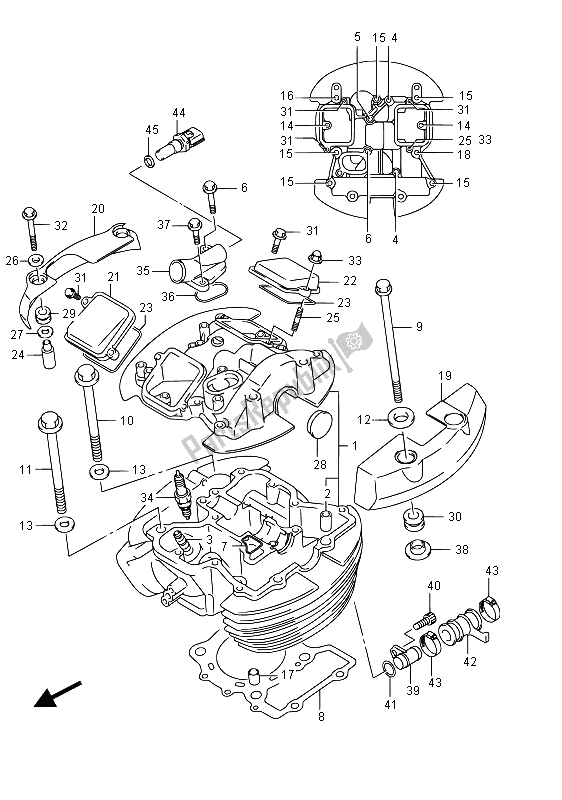 All parts for the Cylinder Head (front) of the Suzuki VZ 800 Intruder 2015