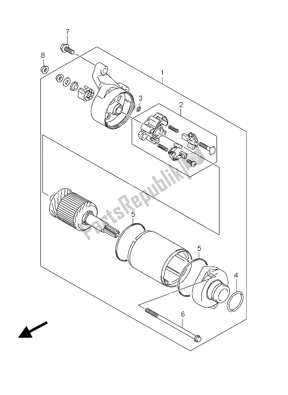 All parts for the Starting Motor of the Suzuki DL 650A V Strom 2012