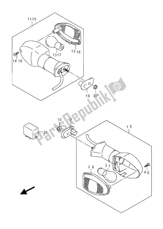 All parts for the Turnsignal Lamp (gsf650ua) of the Suzuki GSF 650 Sasa Bandit 2012