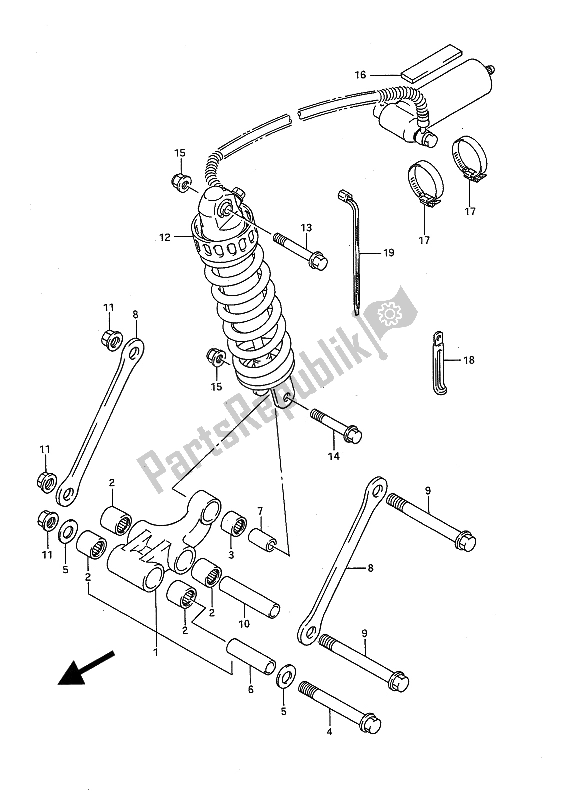 All parts for the Rear Cushion Lever of the Suzuki GSX R 1100 1991