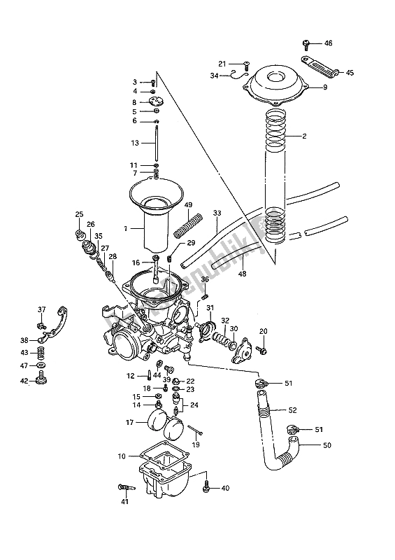 All parts for the Carburetor (rear) of the Suzuki VS 1400 Glpf Intruder 1988