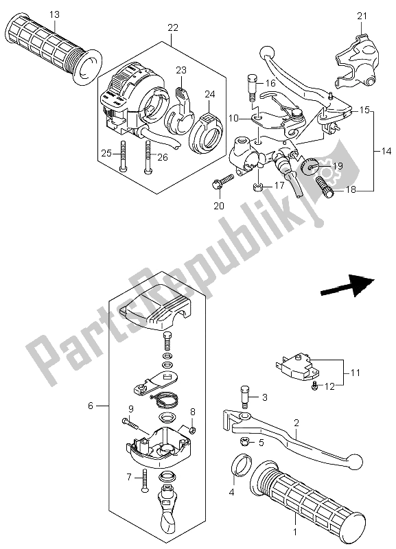 All parts for the Handle Lever of the Suzuki LT F 250 Ozark 2002