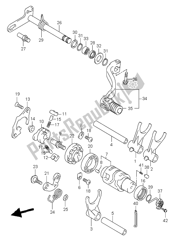 All parts for the Gear Shifting (e24) of the Suzuki DR Z 400E 2004