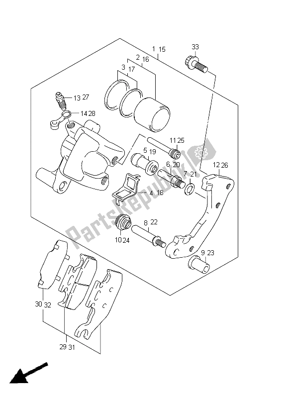 All parts for the Front Caliper of the Suzuki LT A 400Z Kingquad ASI 4X4 2012