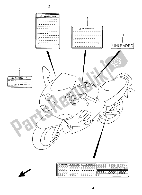 All parts for the Warning Label of the Suzuki GSX 750F 2004