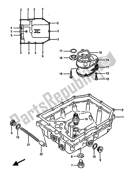 All parts for the Oil Pan of the Suzuki GSX R 750 1988