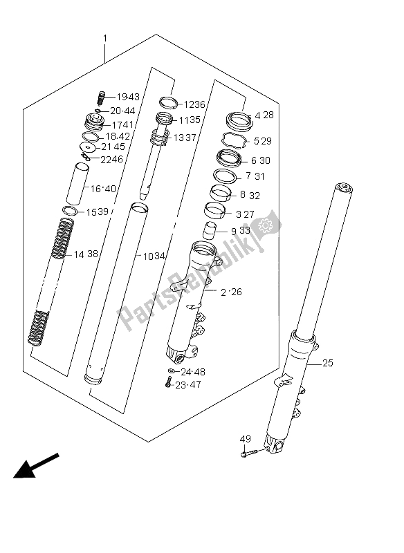 All parts for the Front Damper of the Suzuki DL 650A V Strom 2012