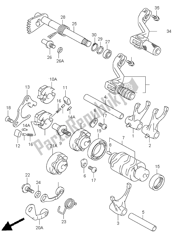 All parts for the Gear Shifting of the Suzuki RM 250 2005