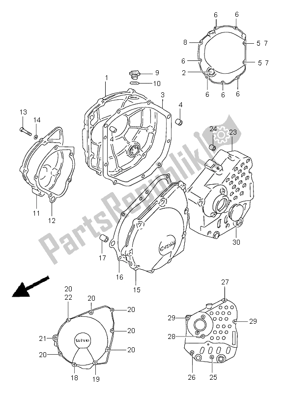 All parts for the Crankcase Cover of the Suzuki GSX 600F 1997
