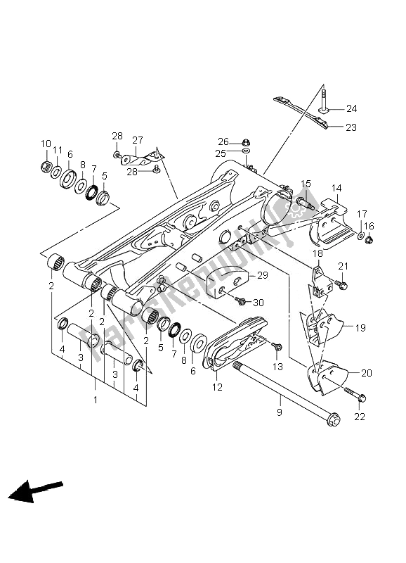 All parts for the Rear Swinging Arm of the Suzuki LT R 450 Quadracer 2007