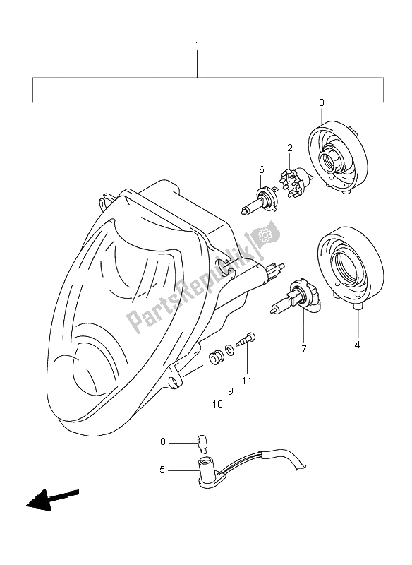 Todas las partes para Linterna Frontal (e19-p37) de Suzuki GSX 1300R Hayabusa 2002