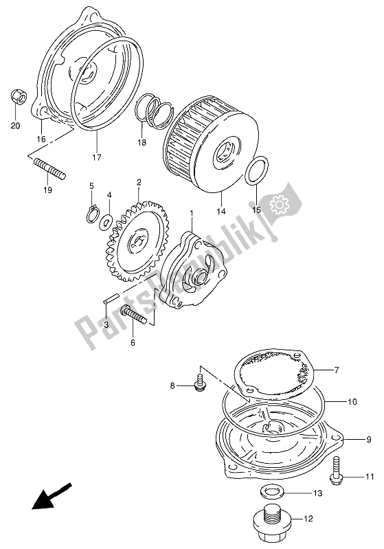 All parts for the Oil Pump of the Suzuki GN 250 1990