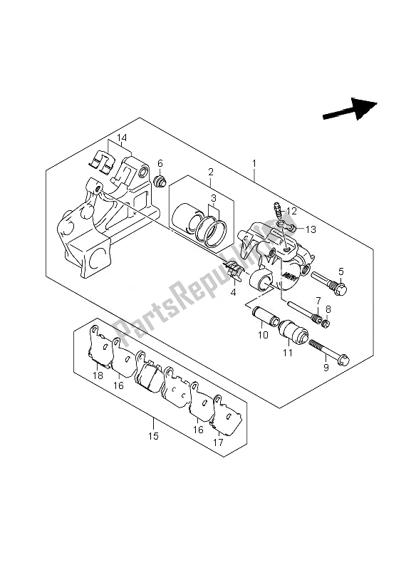 All parts for the Rear Caliper (gsf650-u-s-su) of the Suzuki GSF 650 Nsnasa Bandit 2007