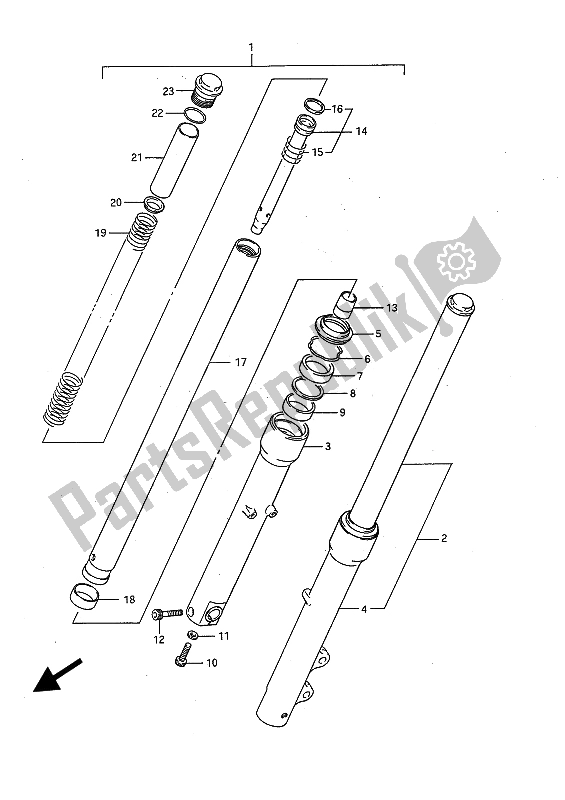 All parts for the Front Fork of the Suzuki LS 650P Savage 1990