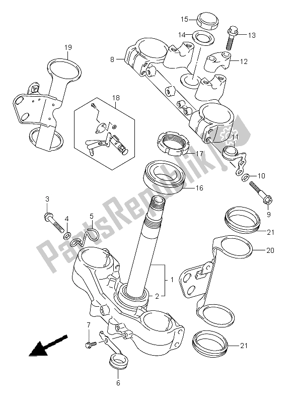 All parts for the Front Fork Bracket of the Suzuki DR Z 400S 2008