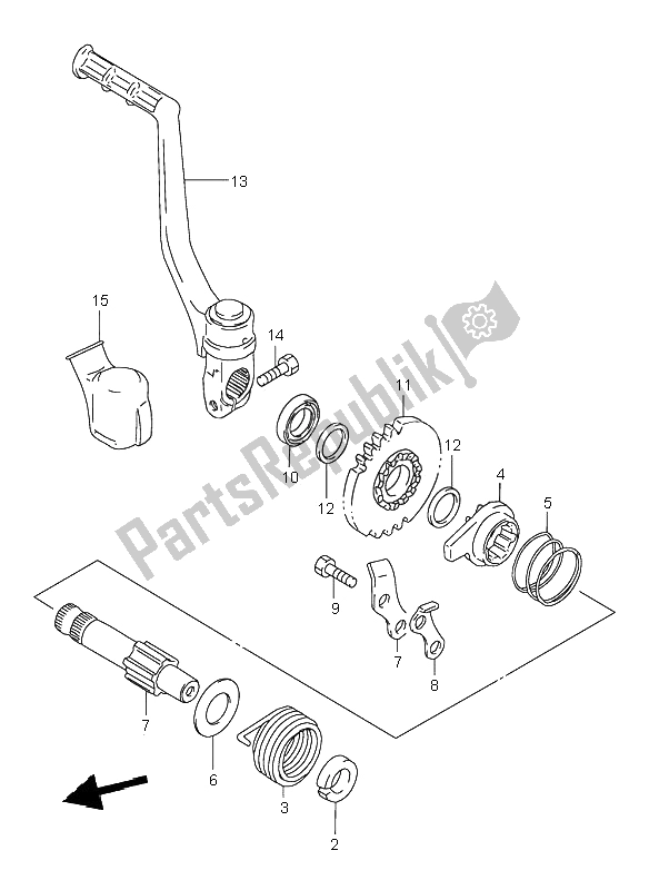 All parts for the Kick Starter of the Suzuki RM 80 2001