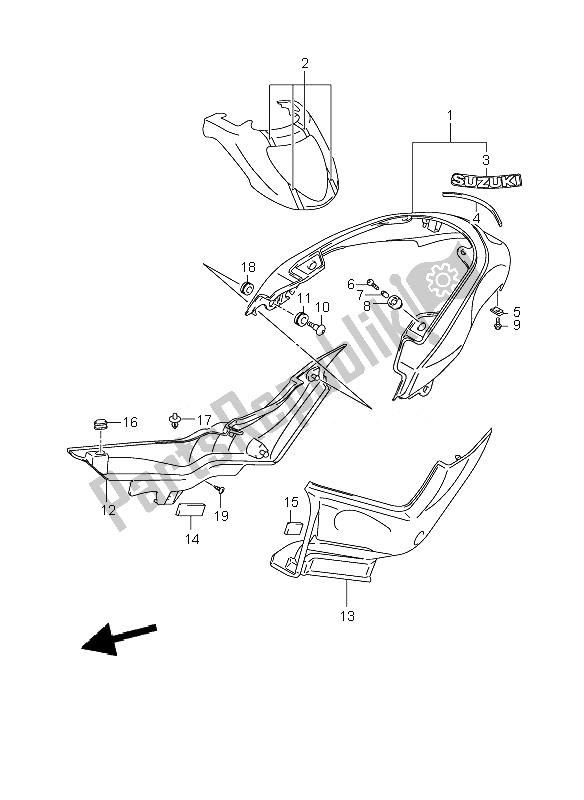 All parts for the Rear Fender (vzr1800z-zuf) of the Suzuki VZR 1800 Rnzr M Intruder 2010