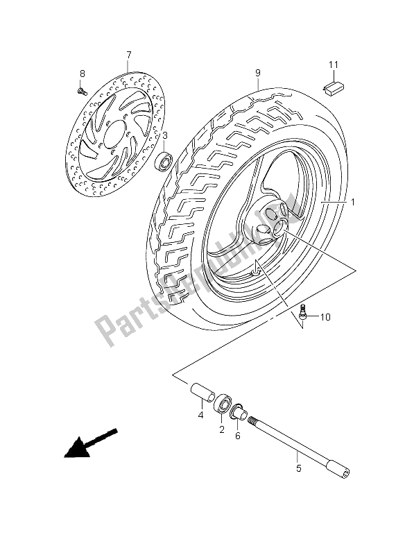 All parts for the Front Wheel of the Suzuki VZ 800Z Intruder 2009