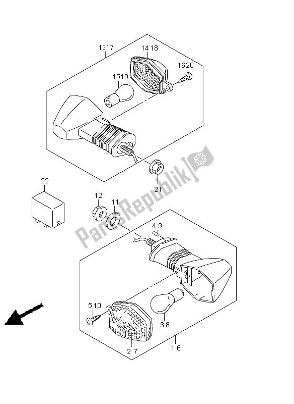 All parts for the Turnsignal Lamp of the Suzuki DL 650A V Strom 2011